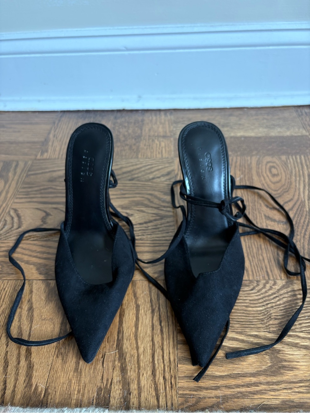 NWOT ASOS Black Lace-Up Pointed Toe Heels